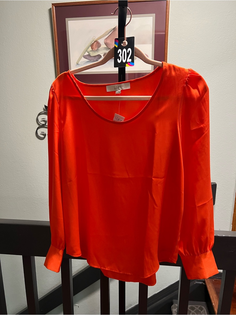 NWT LOFT Orange Red Long Sleeve Scoop Neck Blouse Small #302